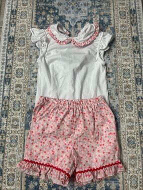 Girls White Top and Pink Floral Shorts  Set